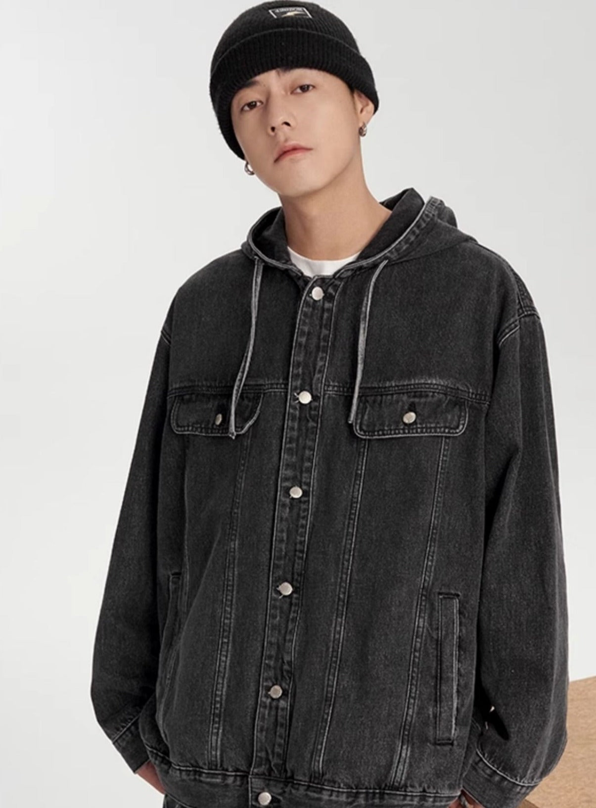 Retro Washed Denim Hooded Jacket