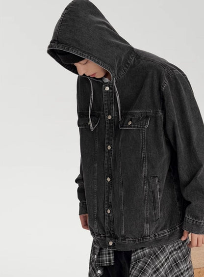 Retro Washed Denim Hooded Jacket