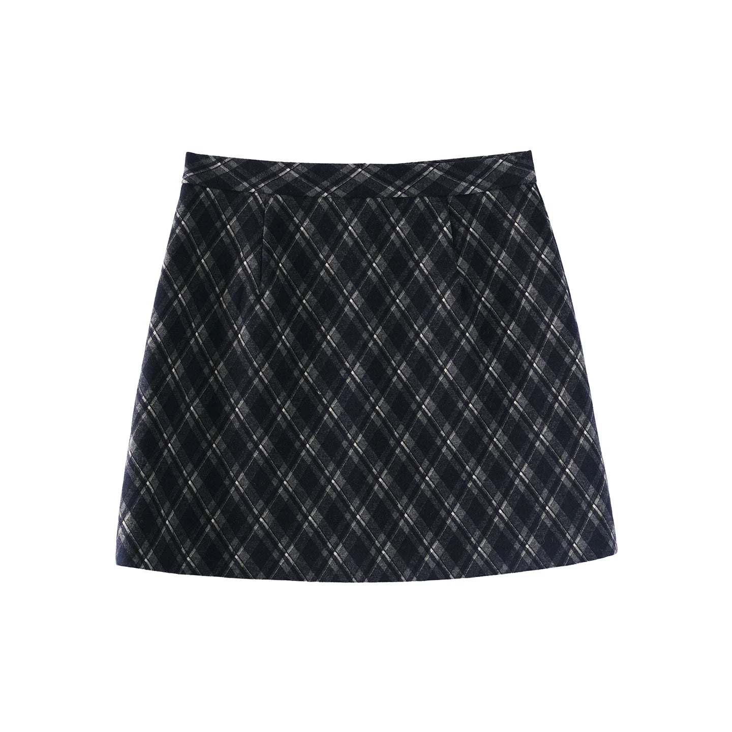 French Retro Plaid Wool Skirt