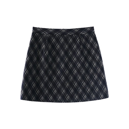 French Retro Plaid Wool Skirt