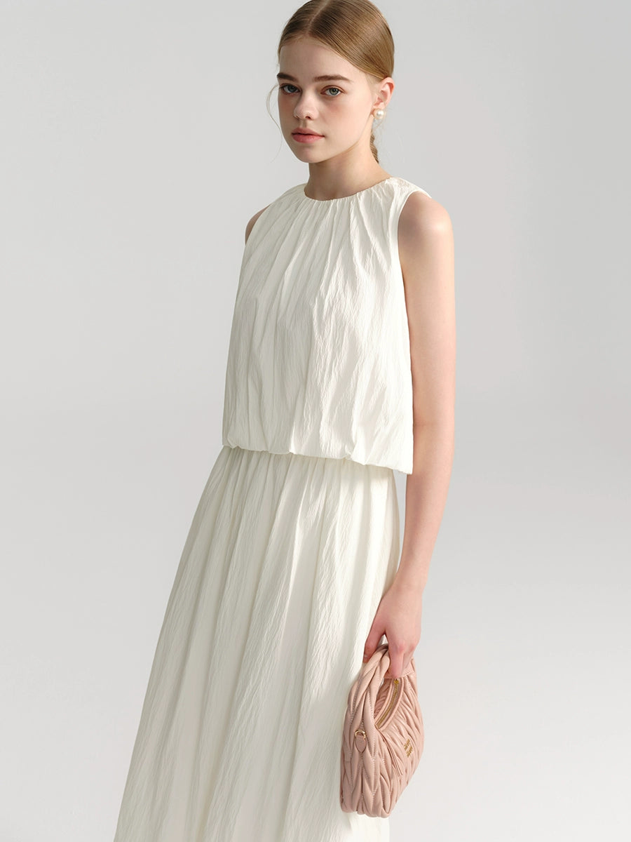 Korean White Sleeveless Vest and Skirt Set-Up