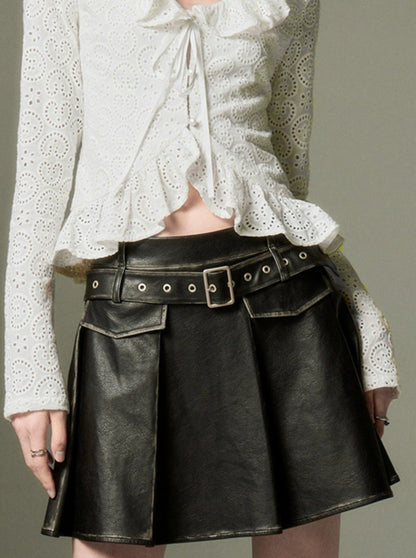 Vintage pleated leather skirt