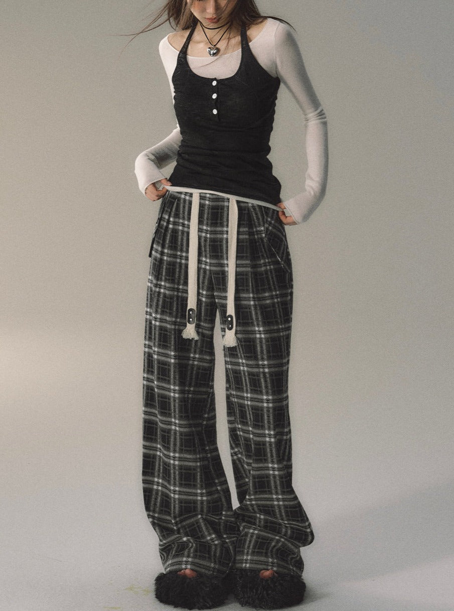 Simple Plaid Checked Track Pants