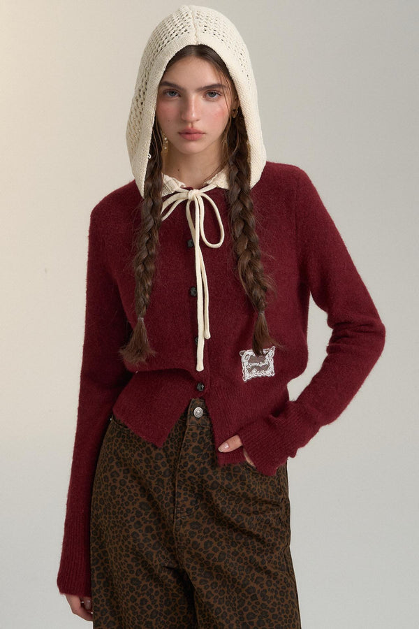 Cut-Out Hooded Knit Cardigan