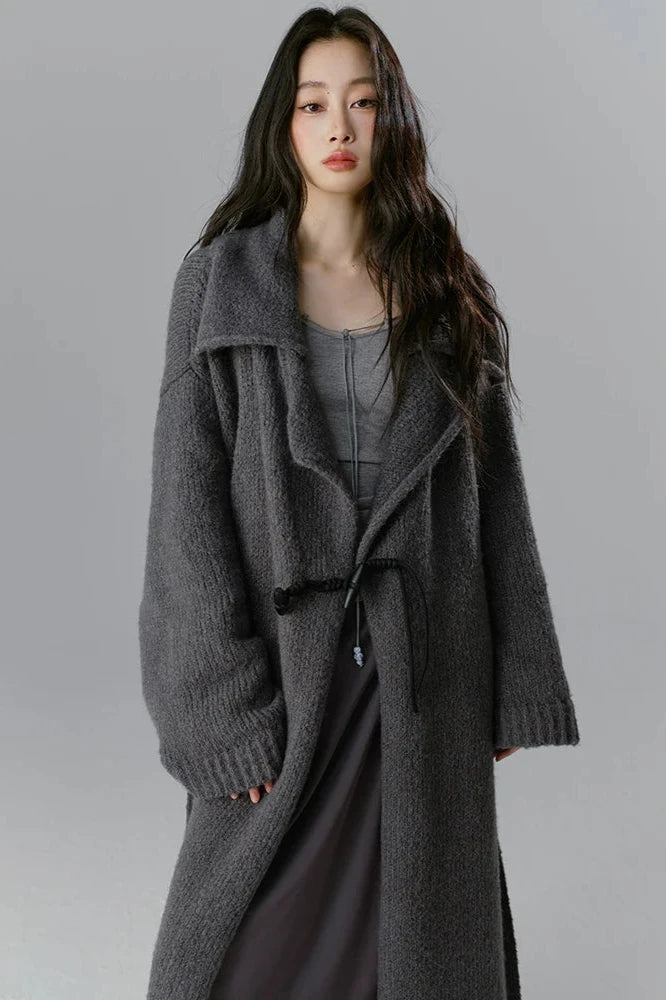 Wool Lapel Long Cardigan Jacket