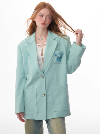 American butterfly embroidery casual blazer jacket