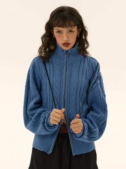 Vintage Turtoreneck Strick -Strickjacke