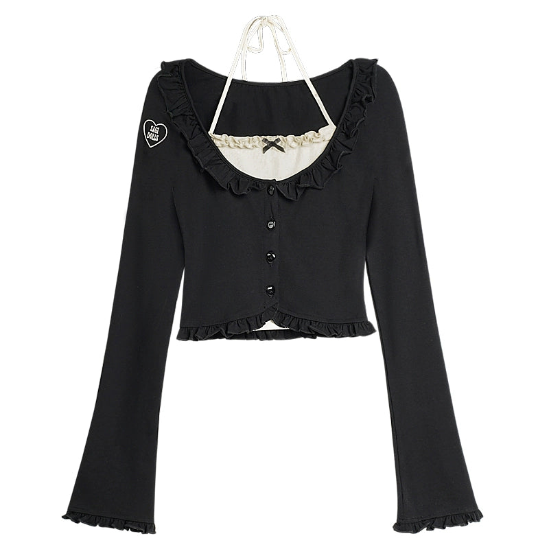 Black Halterneck Slim Cardigan Top