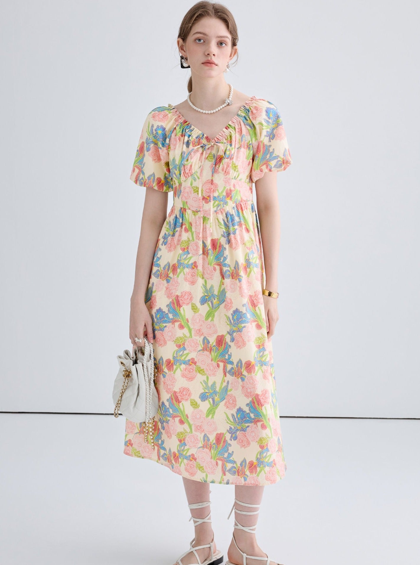 Floral V-Neck Long Dress