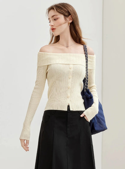 French Design Off-Shoulder Knit Top