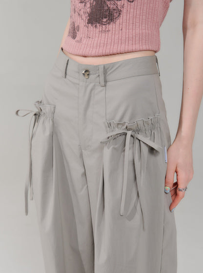 ziziFei Sommer amerikanischen Retro-Design Sinn hohe Taille schlanke gerade Bein weites Bein drapieren grau lässige Hose Frauen