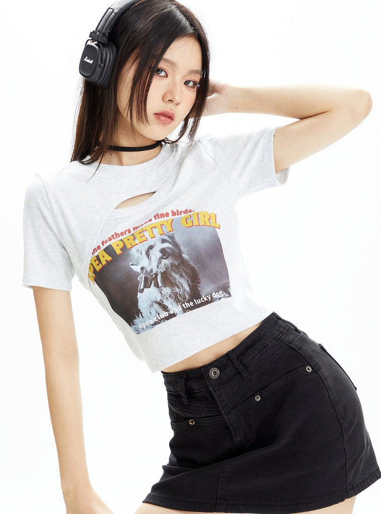 American Chest Hollow out Open Navel T-shirt