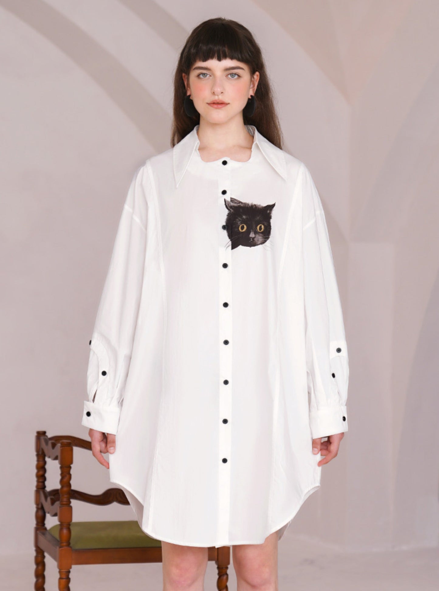 Minimalist Black Cat Cotton Shirt