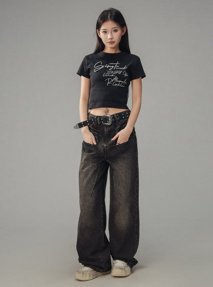 Vintage Black Shoulder Slim T-Shirt