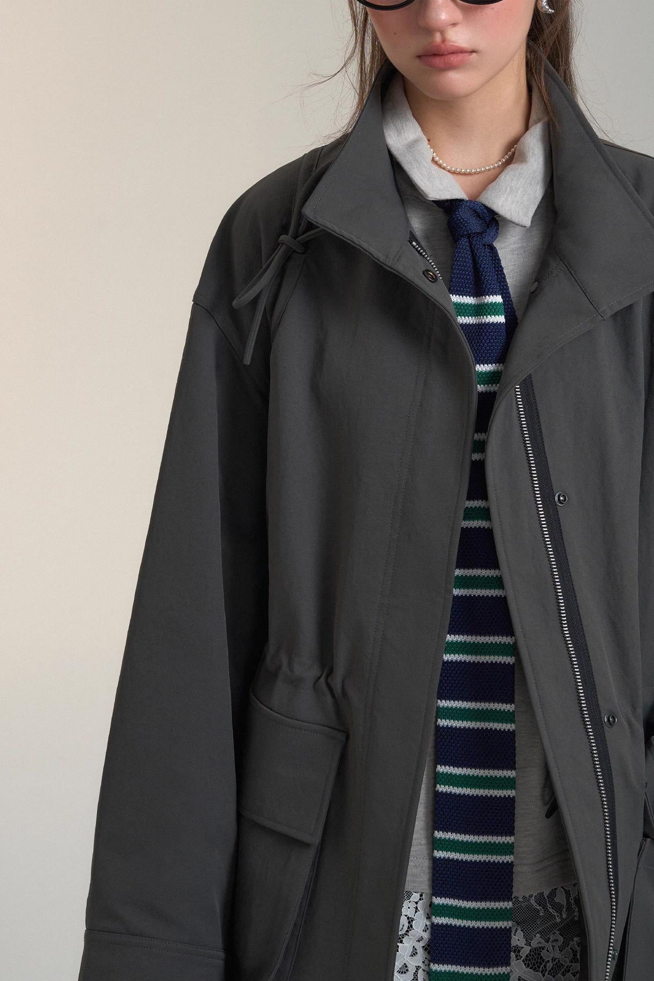 Drawstring Bow Cargo Coat