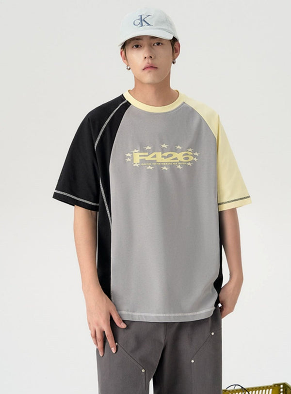 Asymmetrical Contrast Stitch Tee T-Shirt