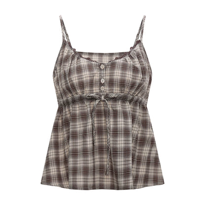 Lace Patchwork Plaid Camisole