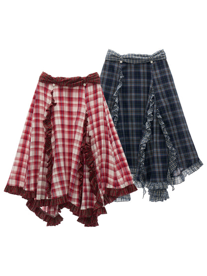 Spliced Plaid Long Skirt