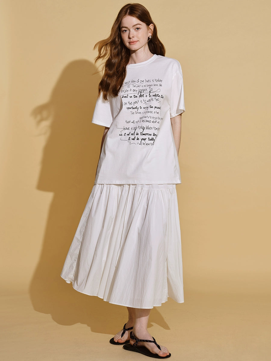 French Retro Back Knot T-Shirt With Skirt Set-Up