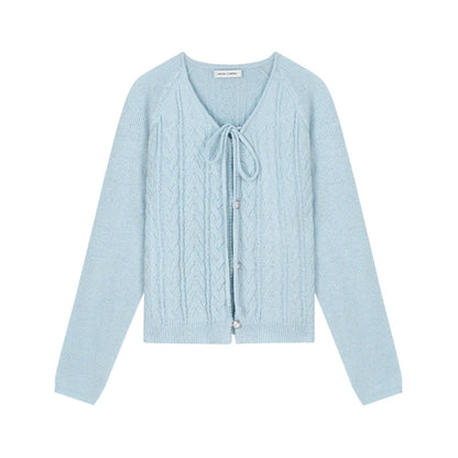 lace-up wool knitted cardigan top