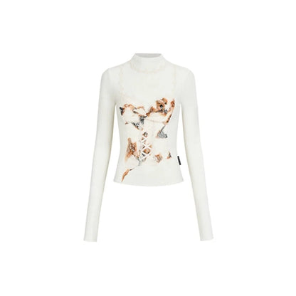 Patchwork Lace Turtleneck Spring Top