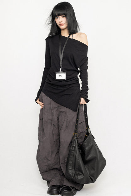 Simple Off-Shoulder Knit Shirt