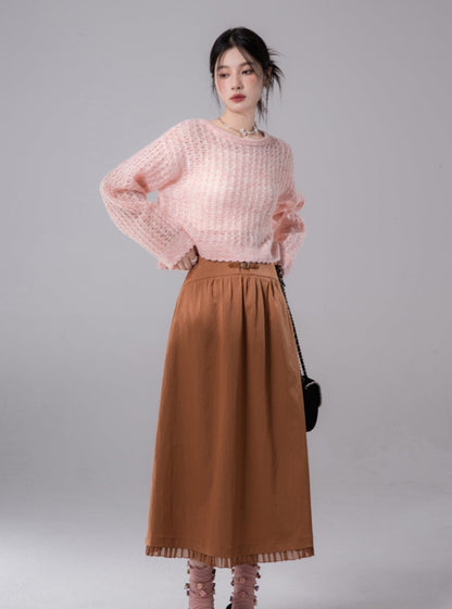 Curved waistband A-line skirt