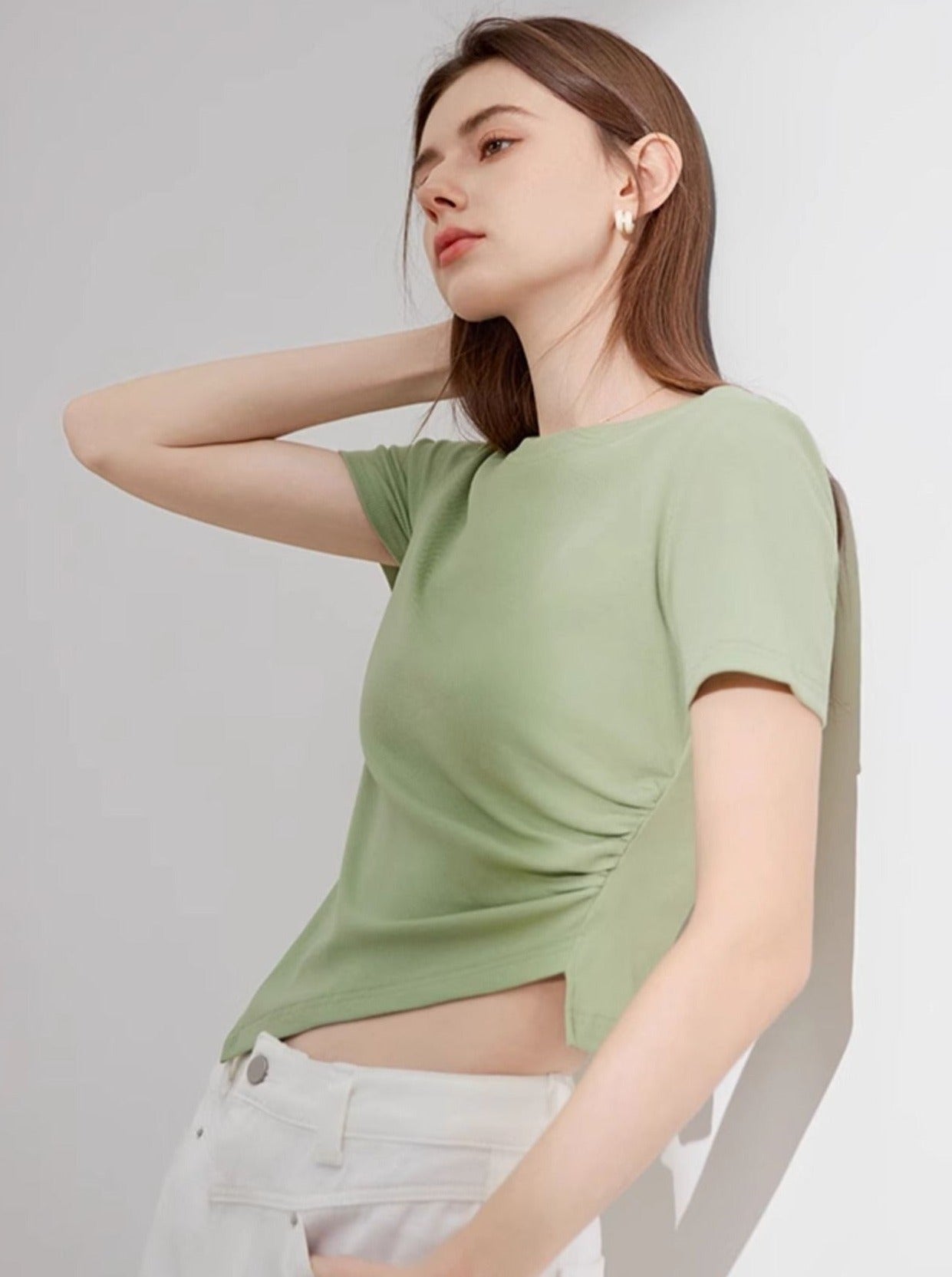 Waist Round Neck Short Sleeve T-Shirt