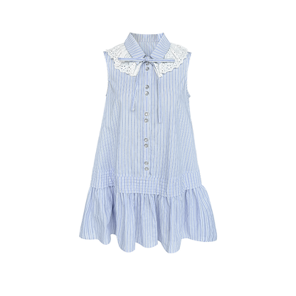 Blue Striped Sleeveless Dress