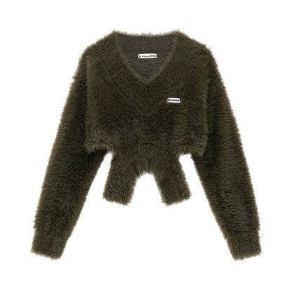 Sweet Cutout Mink Short Sweater