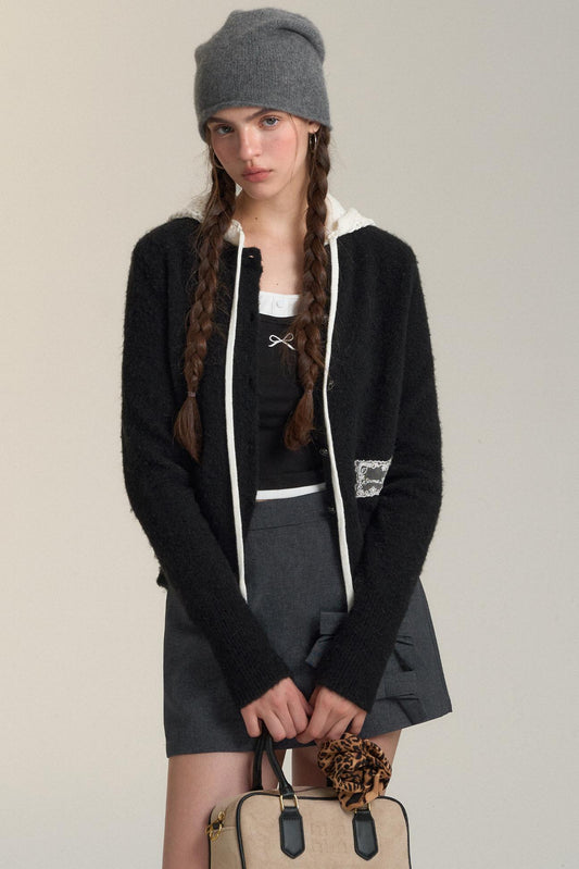 Cut-Out Hooded Knit Cardigan