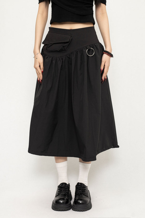 Chic Black Floral Midi Skirt