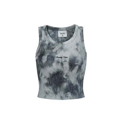 Retro Embroidery Slim Fit Tie-Dye Vest Top