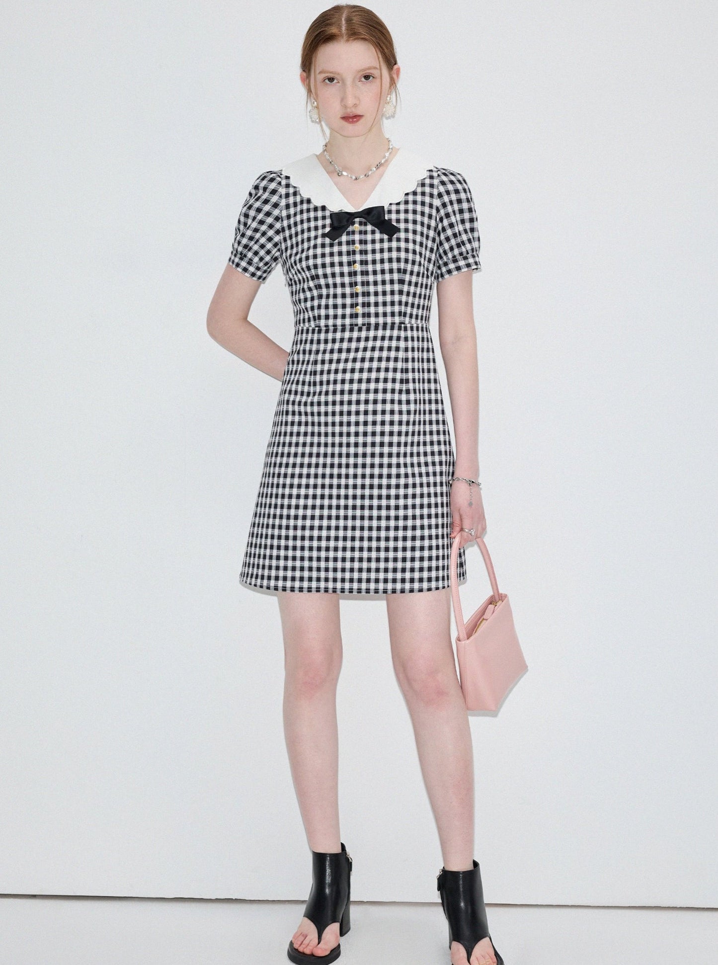 College Style Doll Neck Plaid Dress