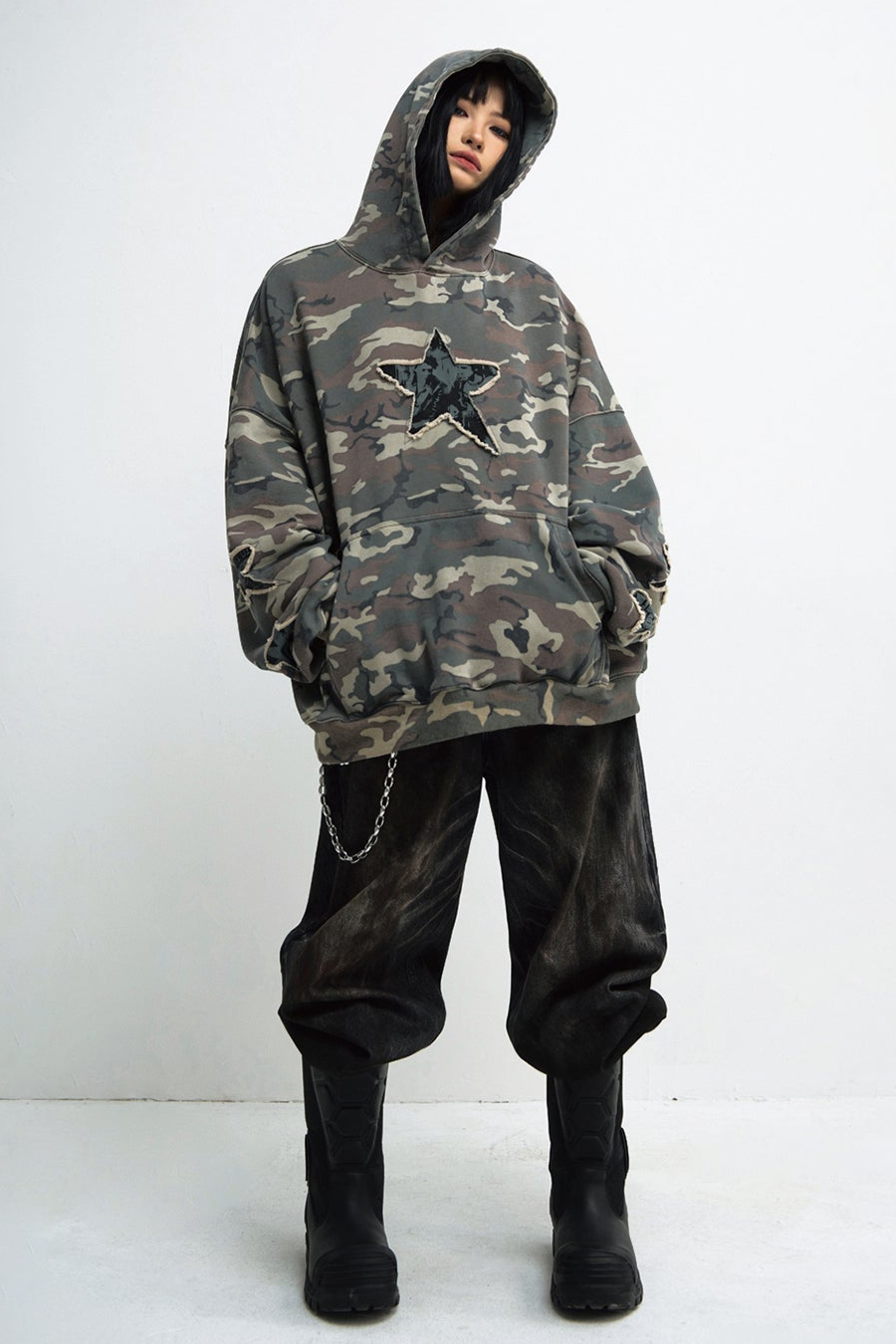 Embroidered Camouflage Hooded Sweatshirt