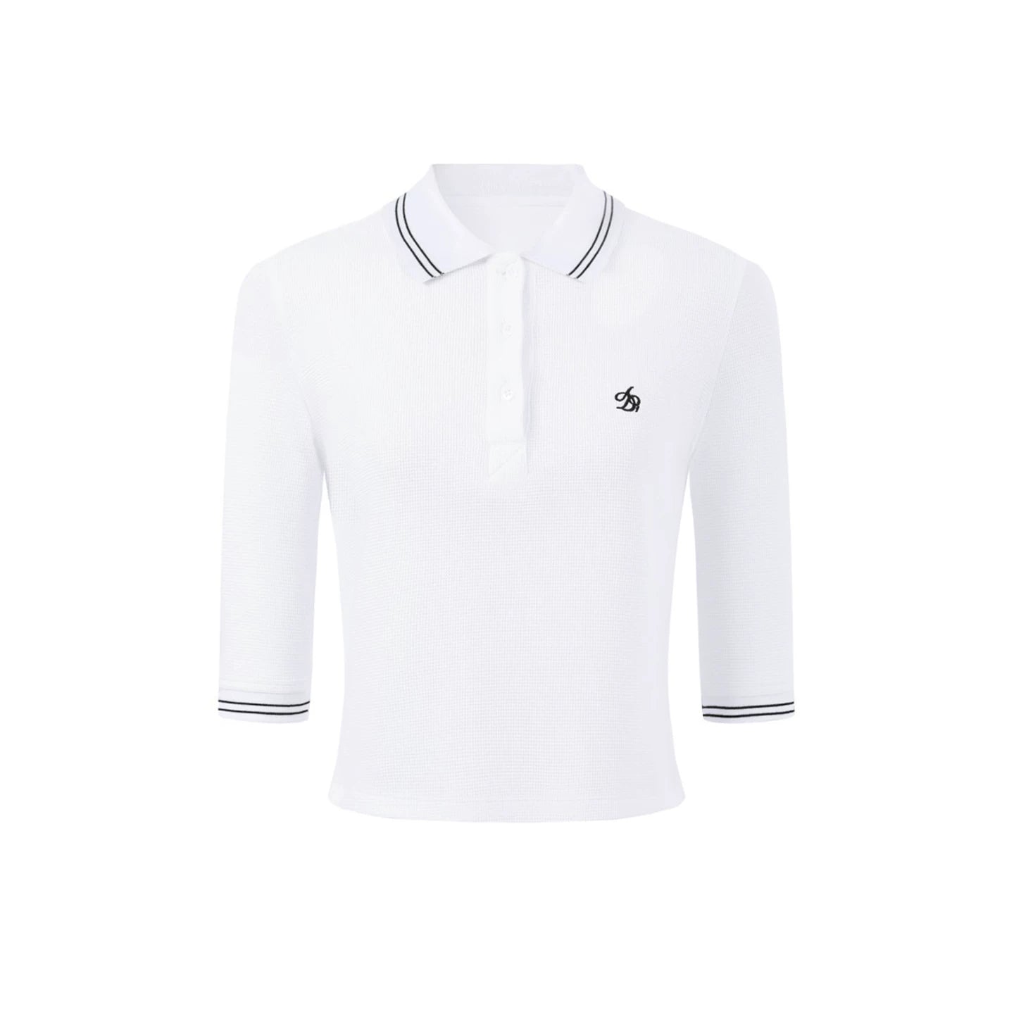 Three-Dimensional Waffle Knit Polo Top