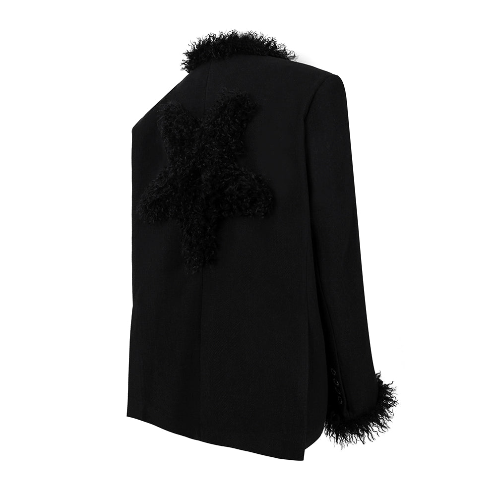 Shoulder pads breasted woolen black jacket