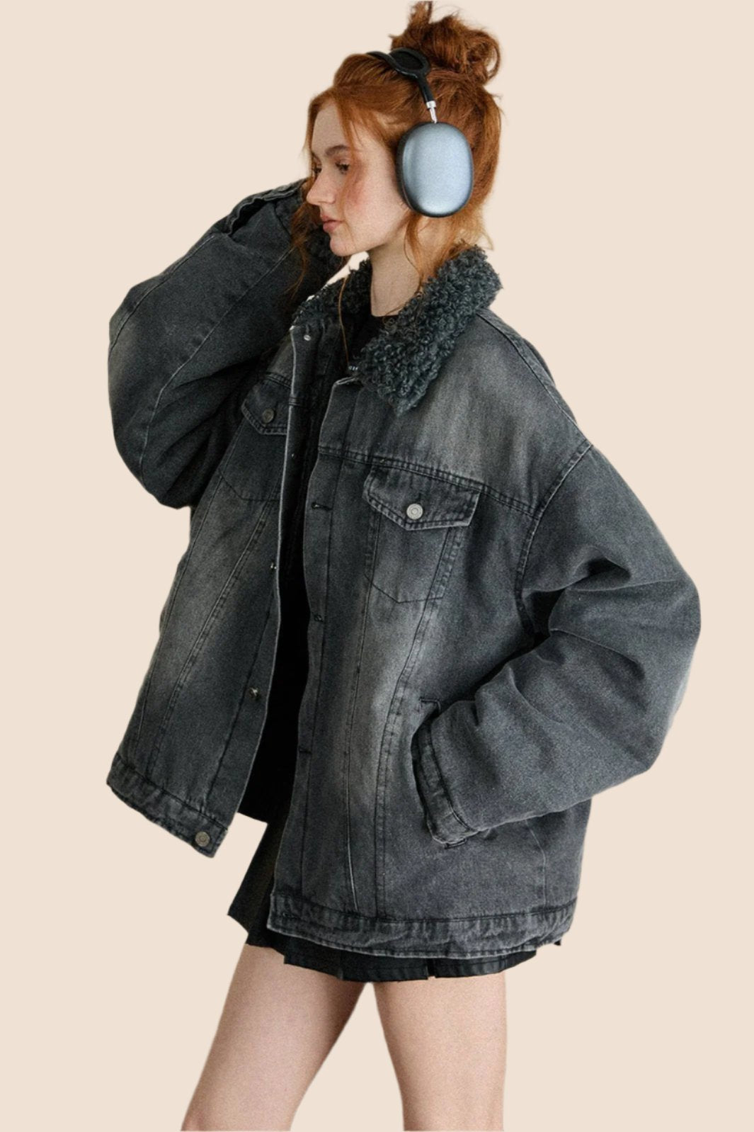 EZEK American Vintage Lambswool Stitched Washed Denim Jacket Women's Pre-Fall New Loose Casual Jacket Top