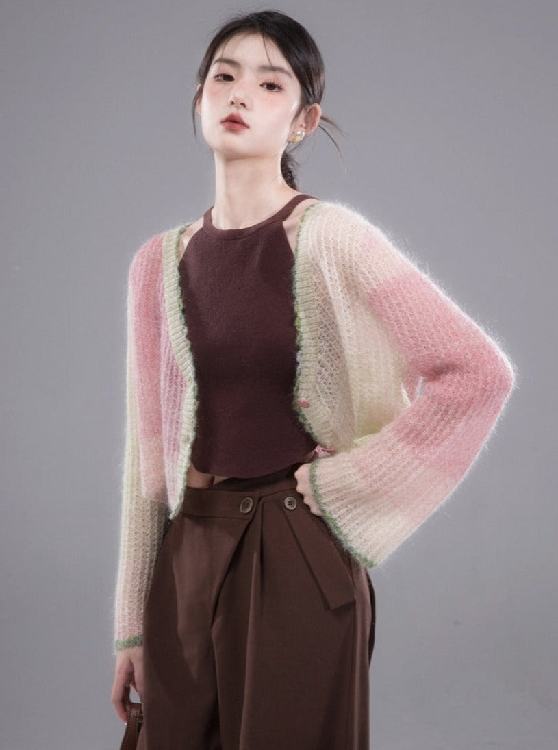 Gentle texture mohair cardigan tops