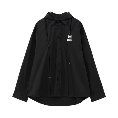 hooded dark pleated shirt