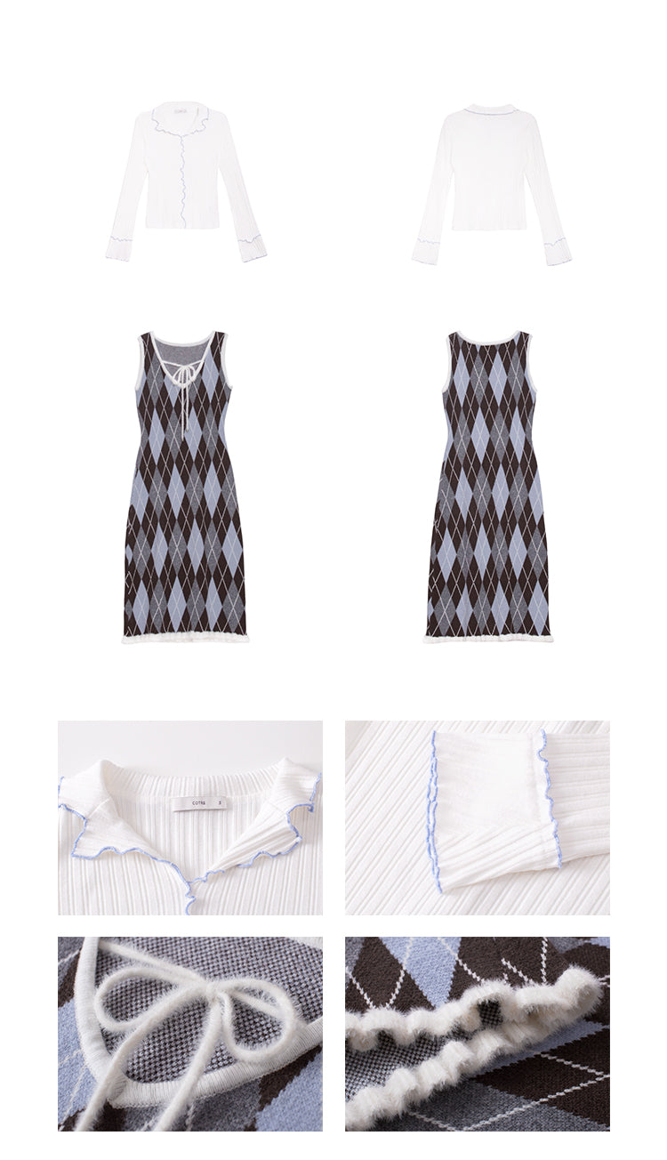 Sleeveless Grid Dress And Knit Shirt Set