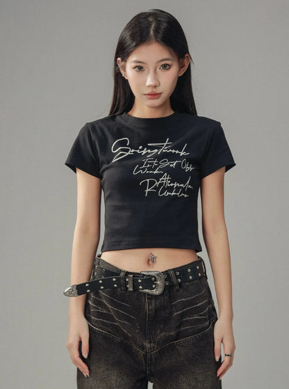 Vintage Black Shoulder Slim T-Shirt