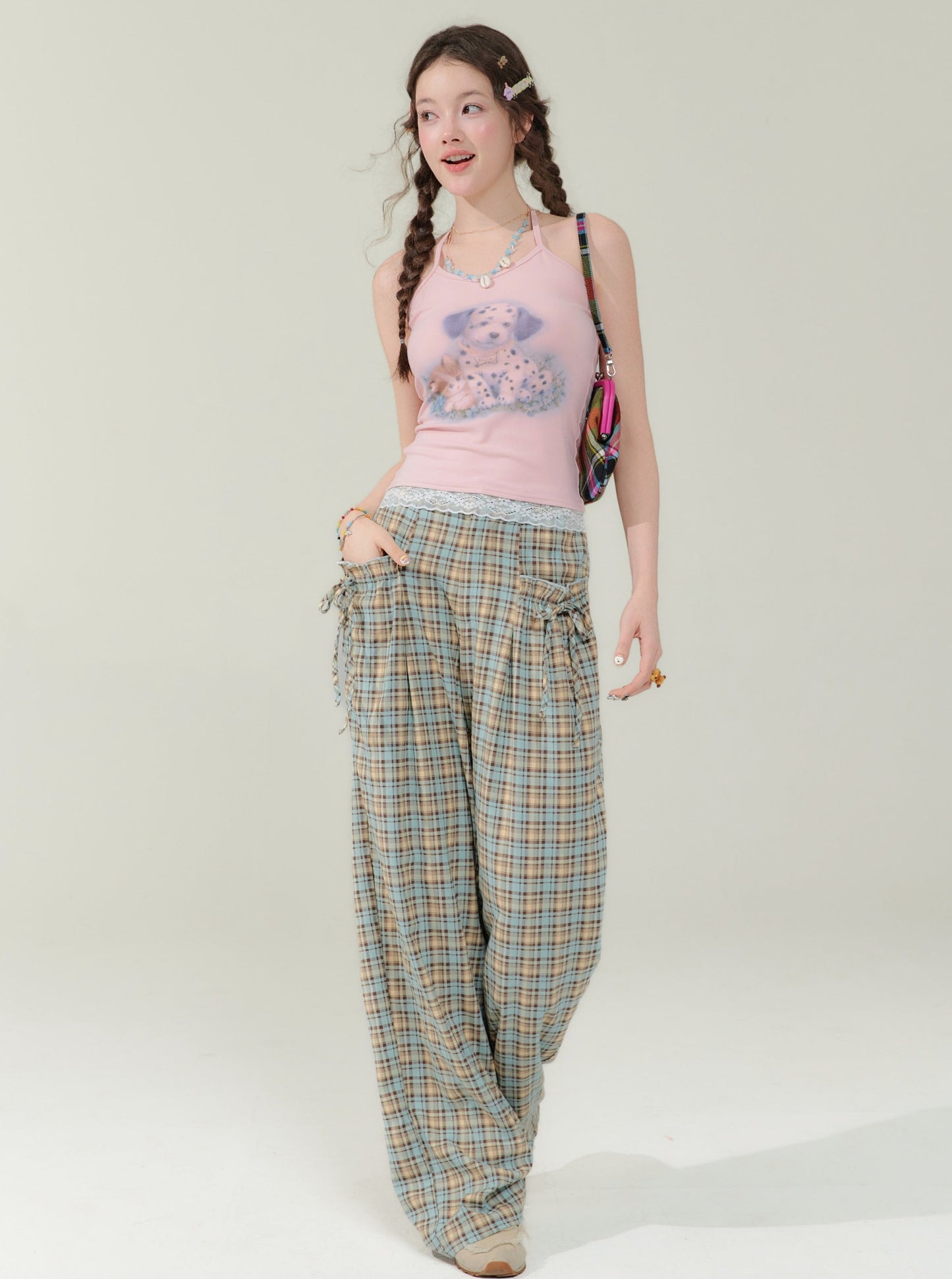 High Waist Wide Leg Plaid Pants