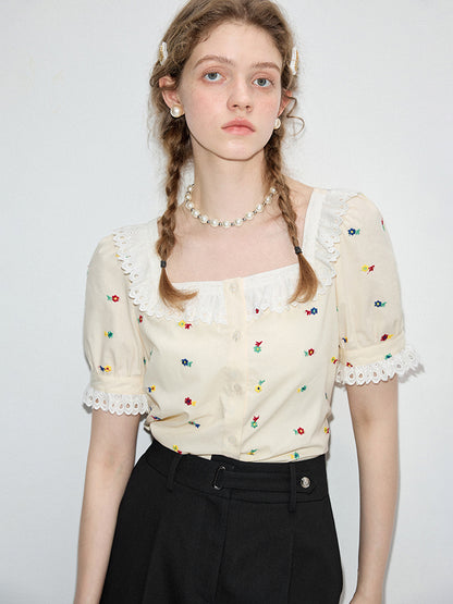 Small Stature Embroidered Lace Shirt