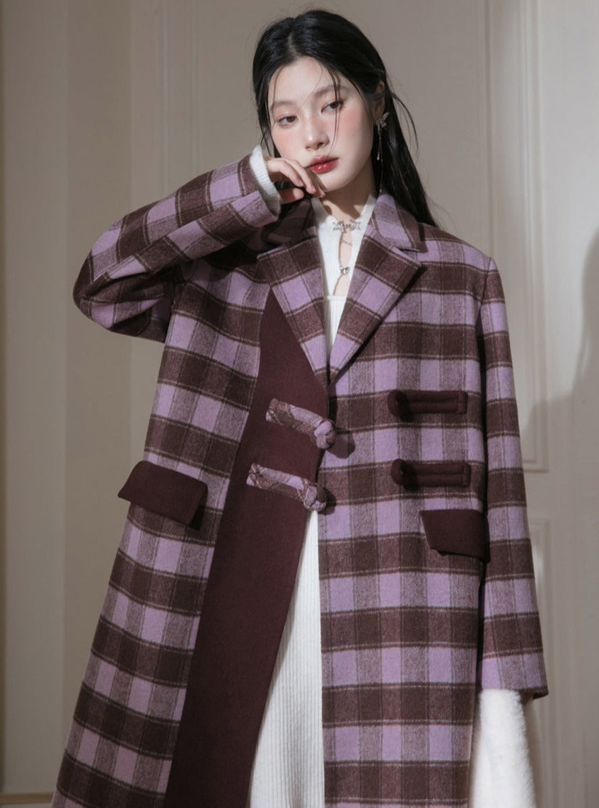 Champs-Mist Rose Tartan Wool Tweed Coat