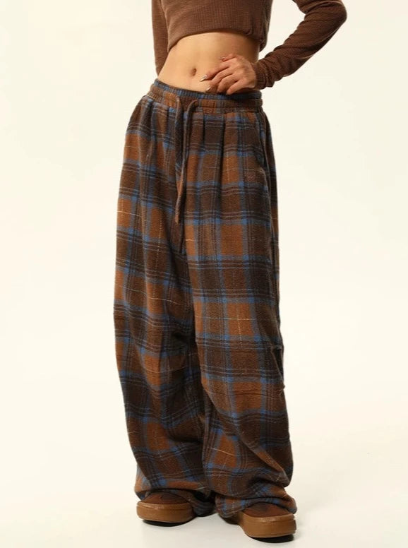 American retro plaid casual pants