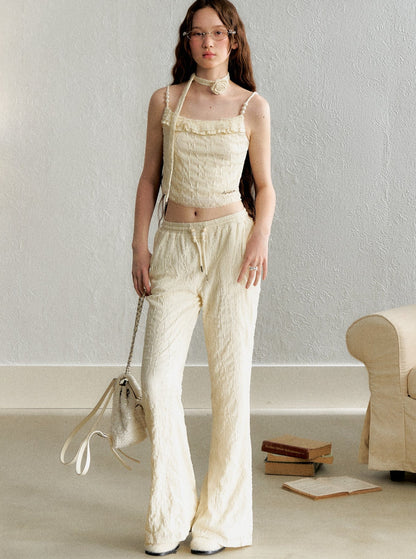 AYF Textured Wide-Leg Trousers Retro-Design Sinn lose drapieren gerades Bein entspannt faul Stil lässig Hose Frauen