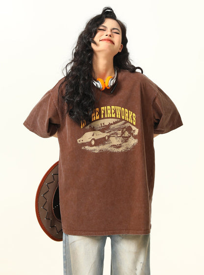 Distressed Brown Short Sleeve T-Shirt