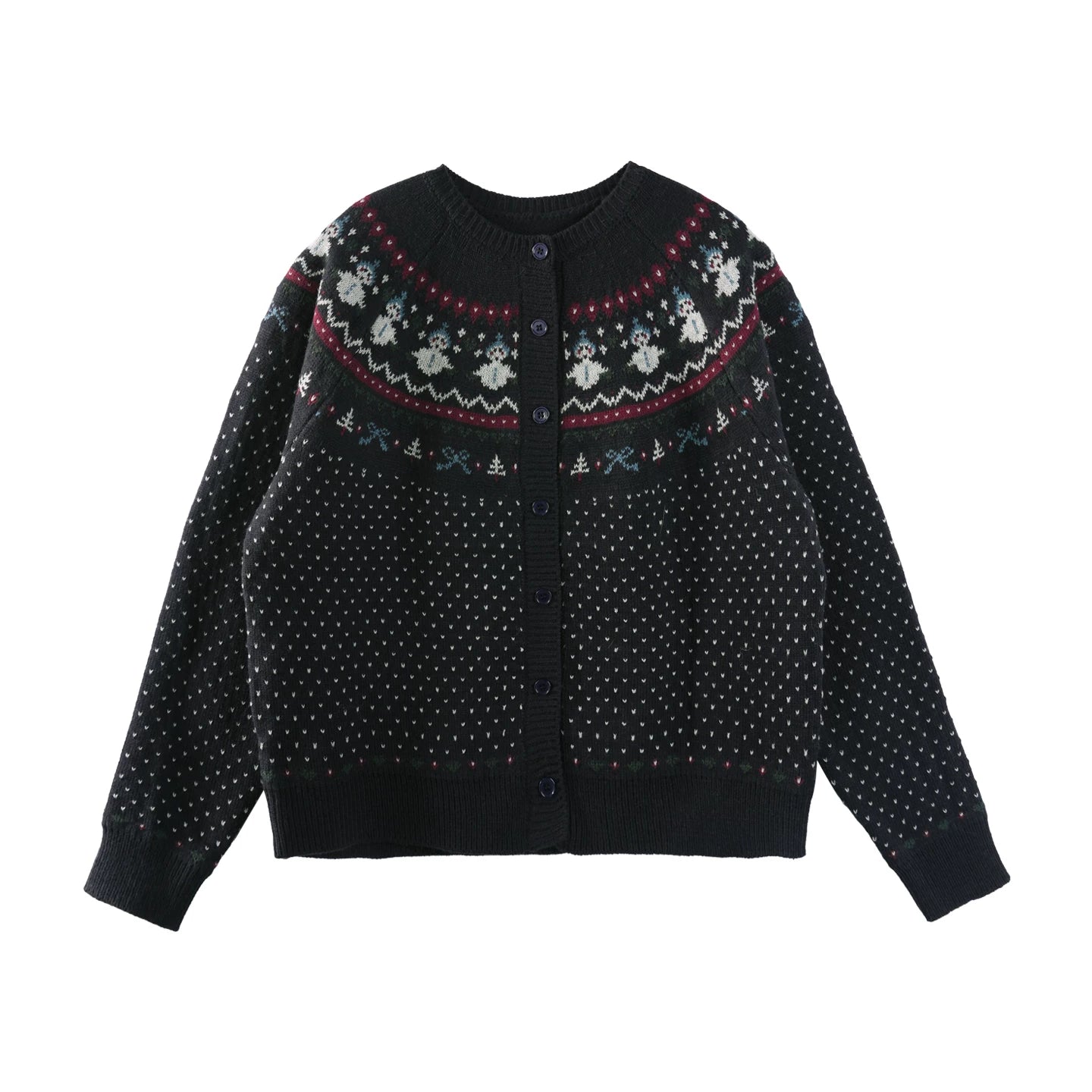 Snowman Jacquard Wool Cardigan