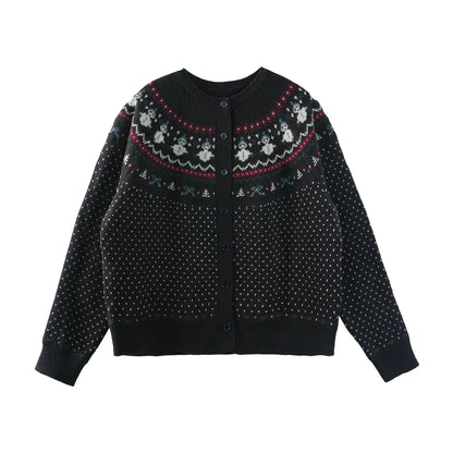 Snowman Jacquard Wool Cardigan